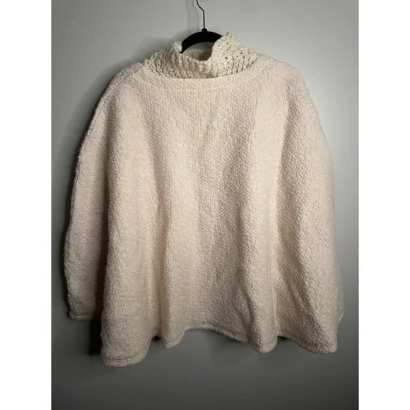 Anthropologie Textured Wool Blend Cream Poncho Sweater One Size OS NEW - Picture 6 of 8